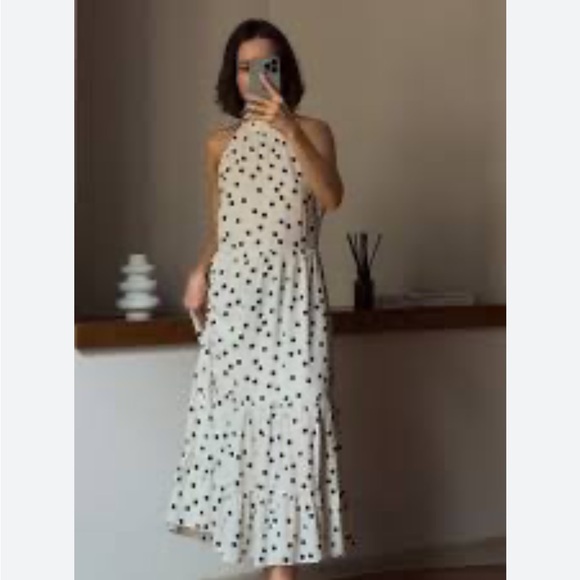 Banana Republic White & Black Polkadot Sleeveless Maxi Dress Size Small Cotton - Picture 13 of 14